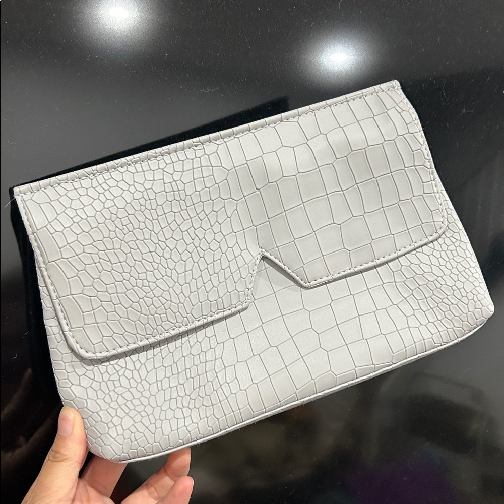 Brand new Gray Crocodile Embossed Clutch